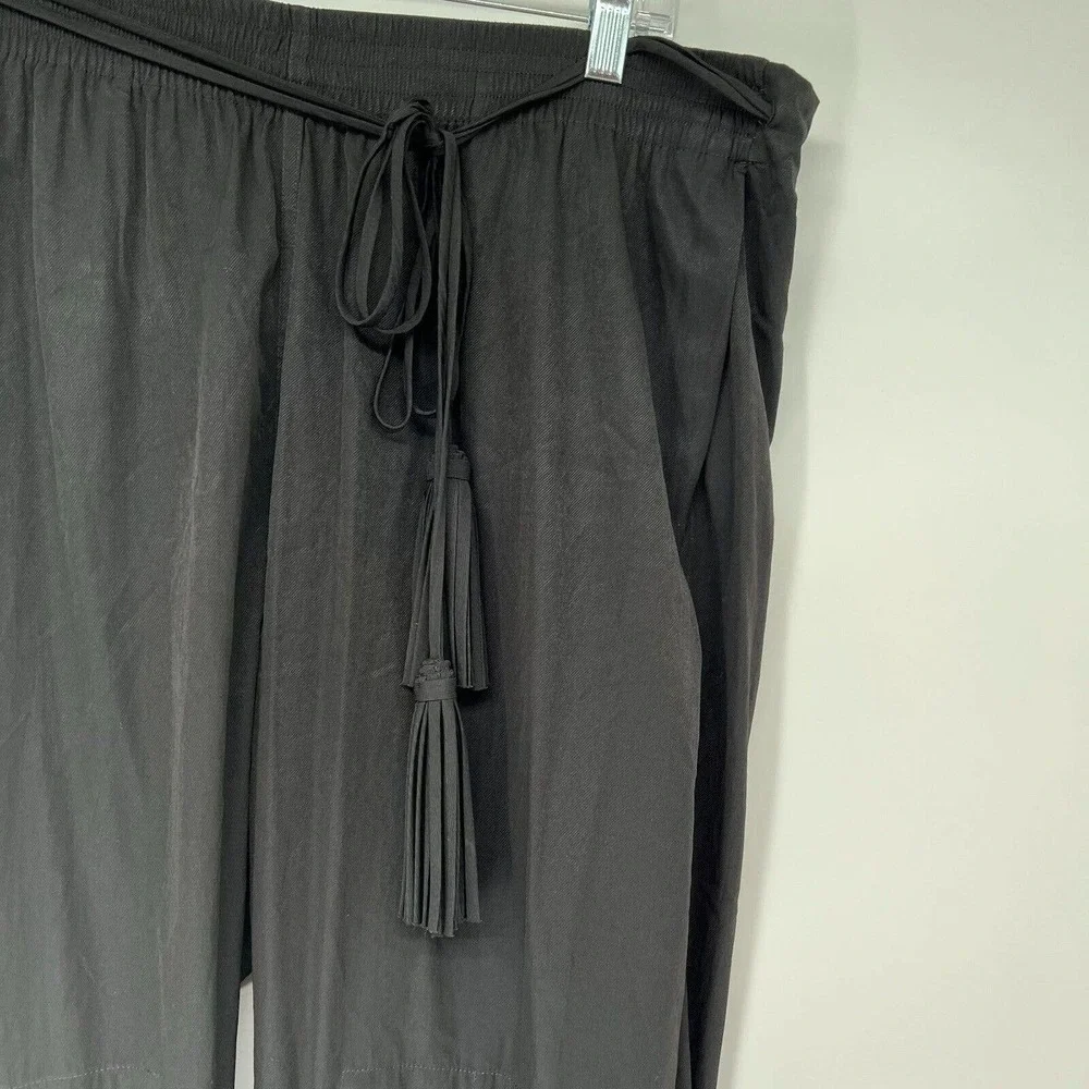 Diane Von Furstenberg Womens Pants 14 Black Crop Ankle Tassel Belted Pockets - Picture 3 of 7